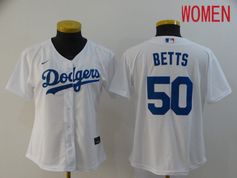 Women Los Angeles Dodgers 50 Betts White Game Nike MLB Jerseys